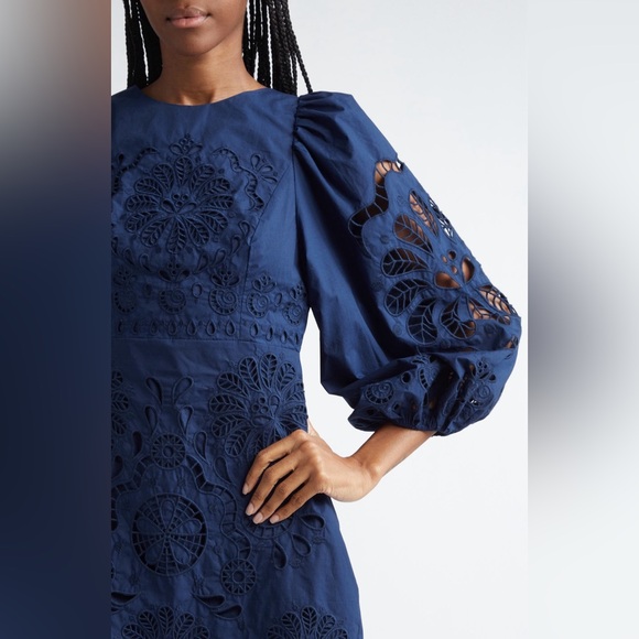 Farm Rio , Navy Blue Flowery Richelieu Mini Dress #FARMRIO - Picture 4 of 7